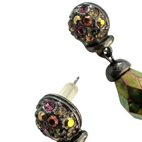 Vintage Pierced Dangling Earrings Iridescent Beads and Stones by Joan Rivers - Picture 2 of 5